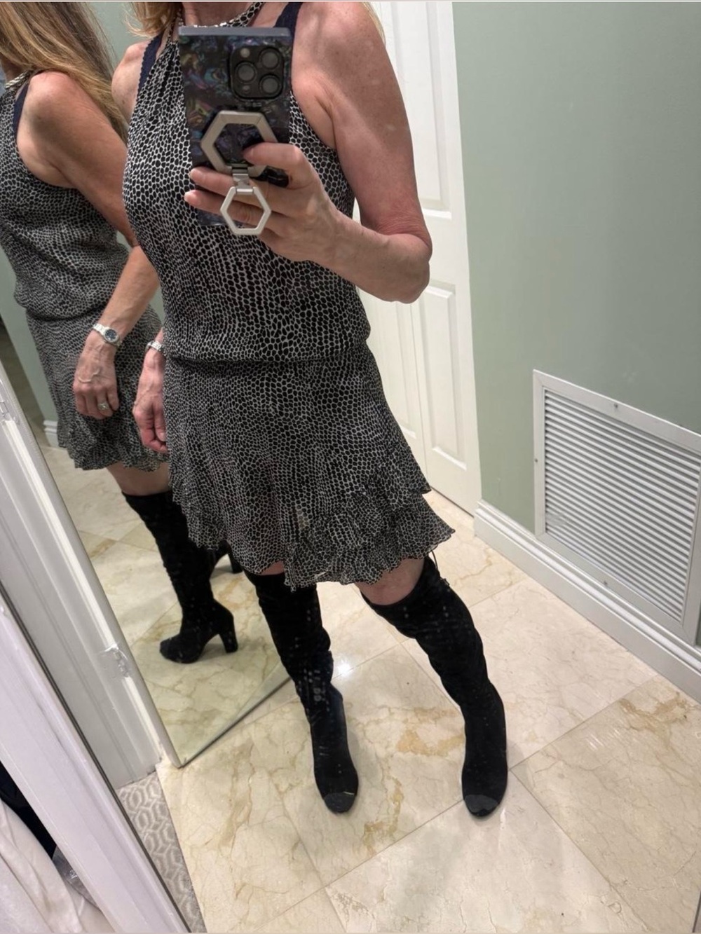 Ramy Brook Black & White Halter Mini Dress